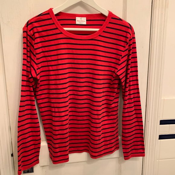 Hanna Andersson Red & Navy Striped LS Shirt SZ 14 - Picture 2 of 4